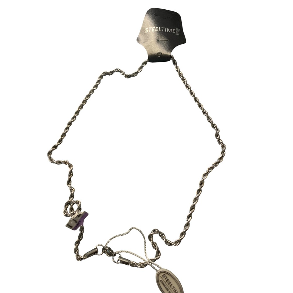 NWT Steeltime Stainless Steel Rope Chain Necklace Silver Tone 22 Inch UNISEX